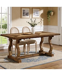 Tribesigns Solid Wood Dining Table for 4-6 People, 63" Farmhouse Rectangle Kitchen Table with Diamond Parquetry Top and S-Scroll Legs