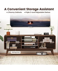 Sugift Tv Stand for TVs with Sliding Doors and Adjustable Shelves for Living Room-Walnut