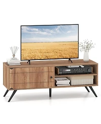 Sugift Tv Stand for TVs up to 55 Inch Mid Century Modern Entertainment Center with Storage Cabinet-Oak