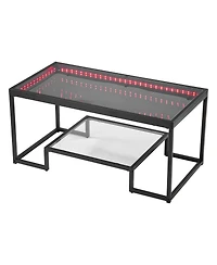 Gouun Led-Lit Tempered Glass 2-Tier Coffee Table with Metal Frame