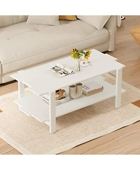 Gouun 45-Inch 2-Tier Slatted Wood Coffee Table with Shelf