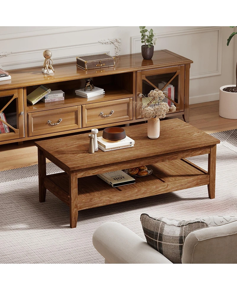 Gouun Farmhouse Cocktail Table 47-Inch with Thickened Tabletop