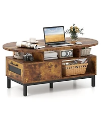 Gouun 47-Inch Oval Coffee Table with Drawers and Open Compartments