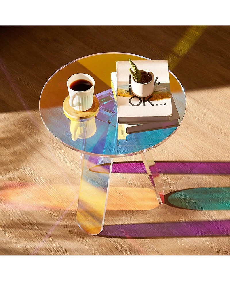 Gouun Iridescent Rainbow Acrylic Round Side Table 17.7-Inch