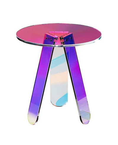 Gouun Iridescent Rainbow Acrylic Round Side Table 17.7-Inch