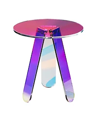 Gouun Iridescent Rainbow Acrylic Round Side Table 17.7-Inch