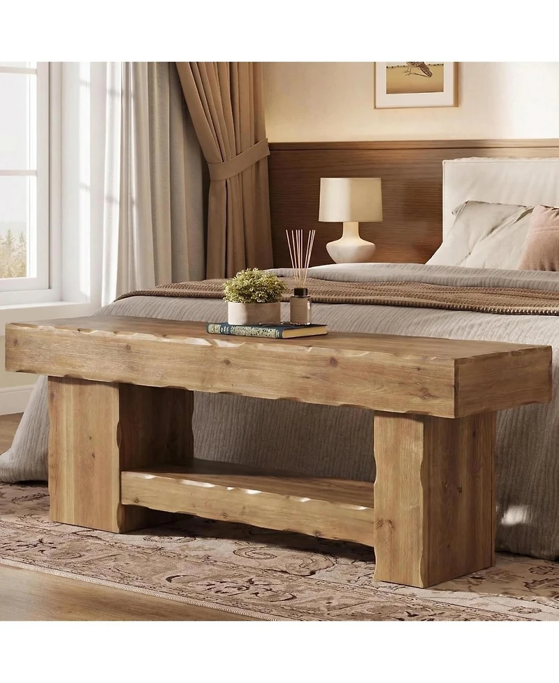 Tribesigns Solid Wood Shoe Rack Bench, 63" Farmhouse Entryway Bench with Storage Shelf, Shoe Storage Organizer, Wide Rustic Bench