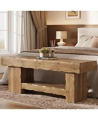 Tribesigns Solid Wood Shoe Rack Bench, 63" Farmhouse Entryway Bench with Storage Shelf, Shoe Storage Organizer, Wide Rustic Bench