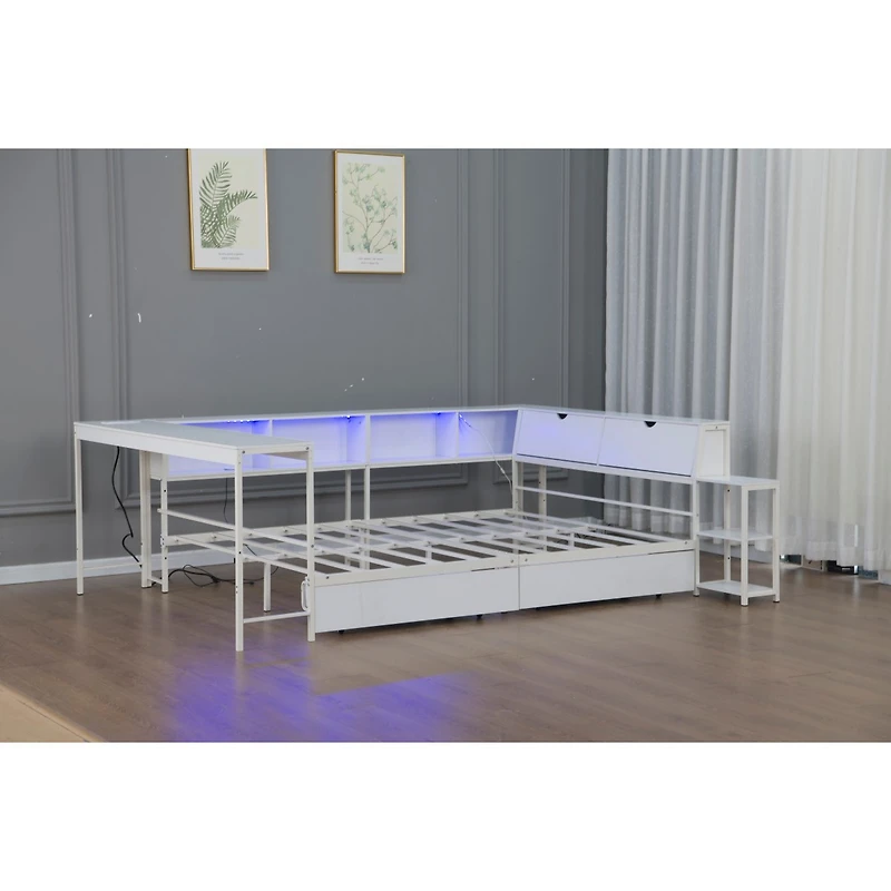 Streamdale Furniture Bed w/ Bookcase, Storage, Led, Charging