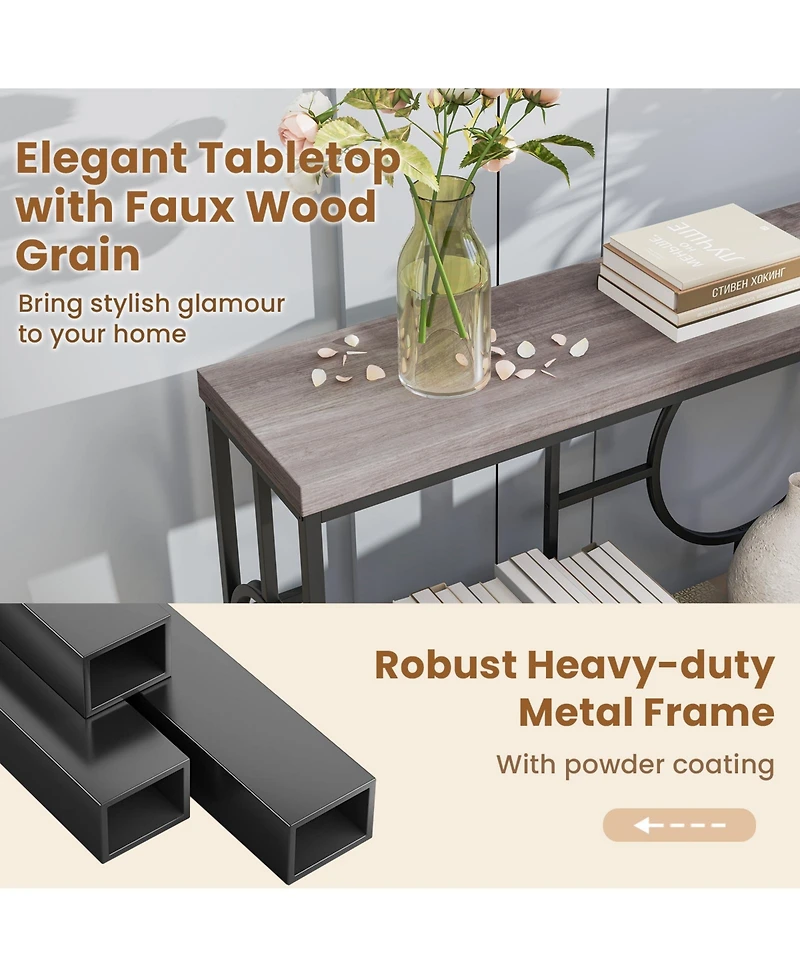 Sugift 2-Tier Faux Marble Top Console Table with Storage Shelf for Hallway-Rustic