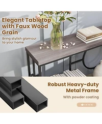 Sugift 2-Tier Faux Marble Top Console Table with Storage Shelf for Hallway-Rustic