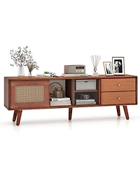 Sugift Bamboo Tv Stand for Tv up to 65 Inch