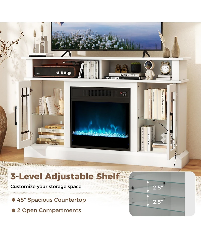 Sugift Tv Stand with Electric Fireplace Led Lights and Remote Controls for TVs Up to 40 Inch