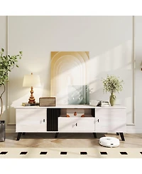 Sugift Mid Century Modern Tv Stand Entertainment Center TVs-Oak