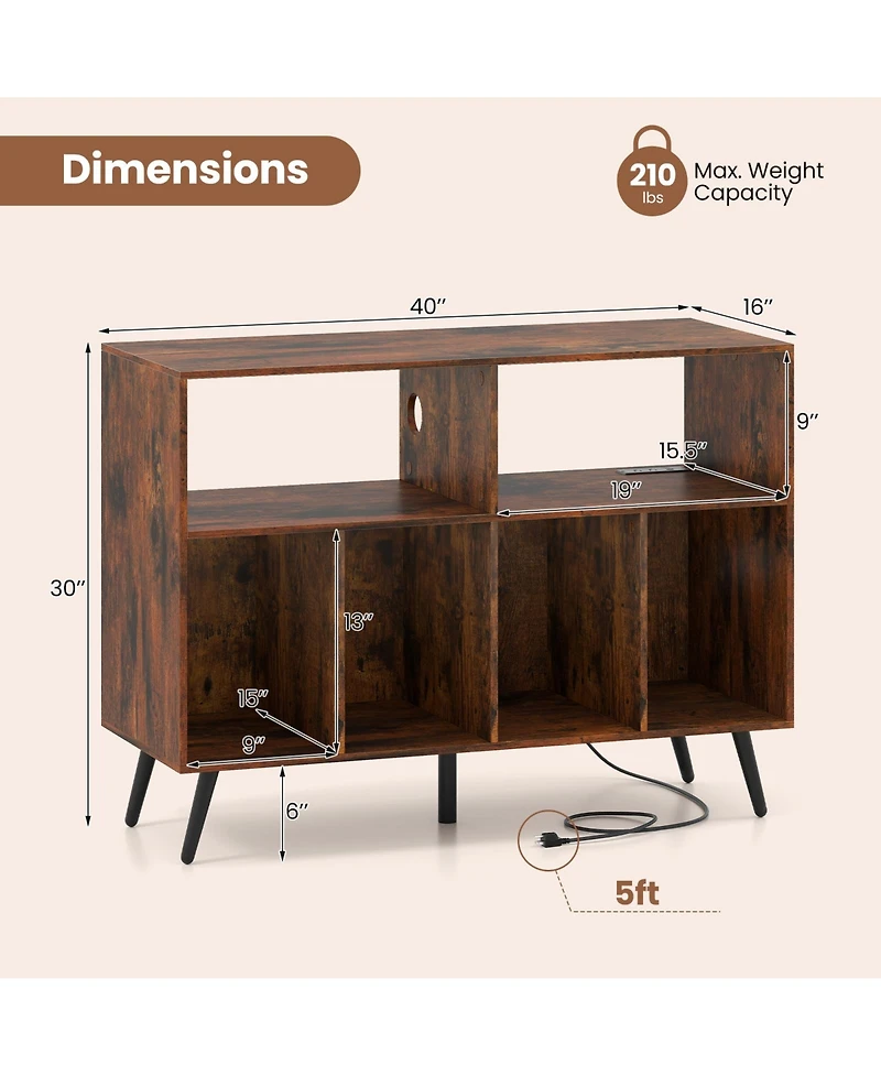 Gouun 40 in Record Player Stand with Charging Station and Open Display Shelves