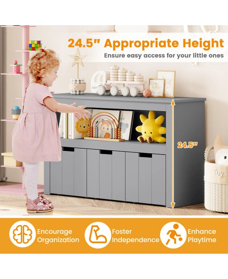Gouun 3-Drawer Kids Storage Cabinet with Wheels and Convertible Cube Shelf