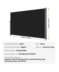 Sugift Retractable Side Awning 71in x 118in Outdoor Privacy Screen