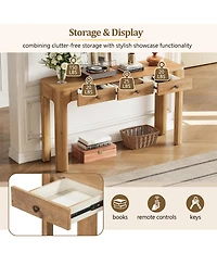 Rainsken Rustic Console Table, 52" Entryway Table with 3 Concealed Drawers, Curved Corners and Thick Legs for Hallway and Living Room