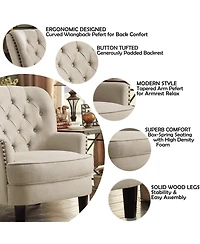 Boyel Living Vintage Button-Tufted Velvet Accent Chair with Nailhead Trim and Solid Wood Legs