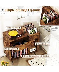 Gouun Record Player Stand with Power Outlet and Vinyl Storage Cubby, 31.5 x 16 x 31 in