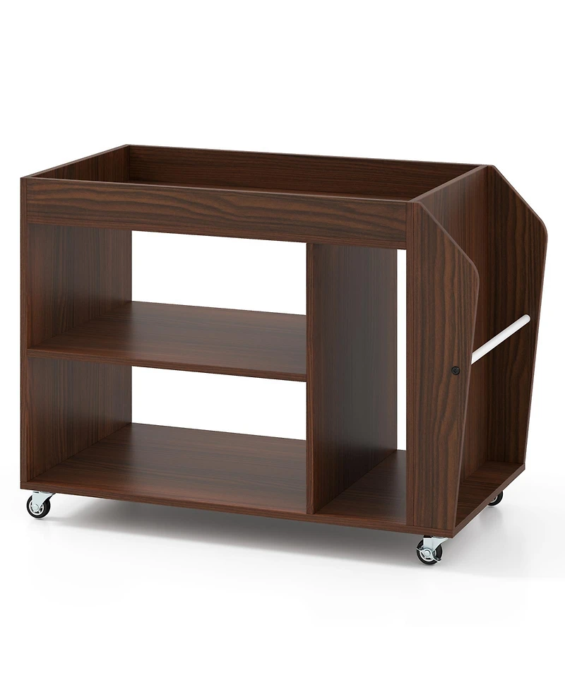 Gouun 3-Tier Rolling Side End Table with Wheels and Side Storage Rack, 30 x 15.5 x 22 in