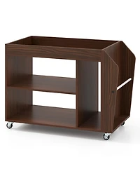 Gouun 3-Tier Rolling Side End Table with Wheels and Side Storage Rack, 30 x 15.5 x 22 in