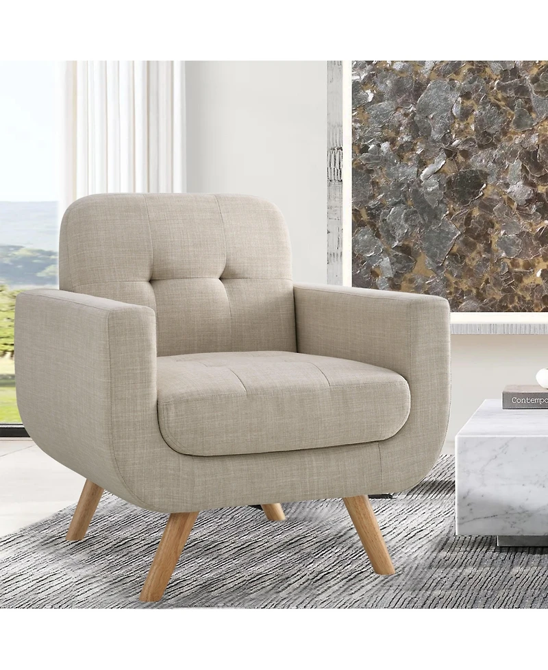 Boyel Living Compact Button-Tufted Linen Loveseat in Breathable Fabric with Solid Wood Legs