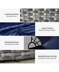 Outsunny Rat Daybed Patio Furniture Set w/ Adjustable Canopy, Dark