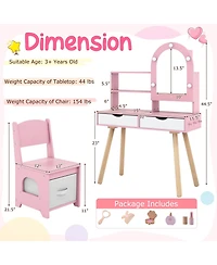Slickblue Kids Play Vanity Set with Adjustable Mirror, 3-Color Led Lights and Brightness Control