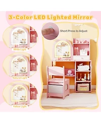 Slickblue Girls Makeup Vanity Desk Set with Chair and 3-Color Led Mirror