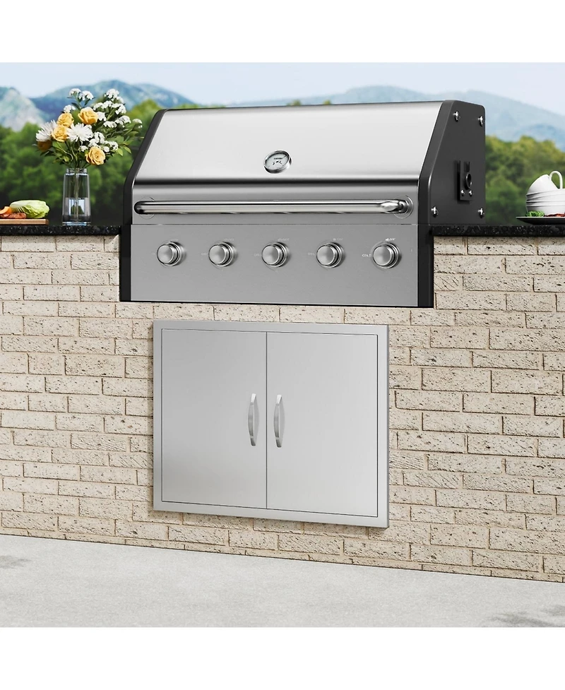 Sugift Double Stainless Steel Bbq Access Door 31W x 24H in with Handles and Hooks