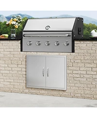 Sugift Double Stainless Steel Bbq Access Door 31W x 24H in with Handles and Hooks