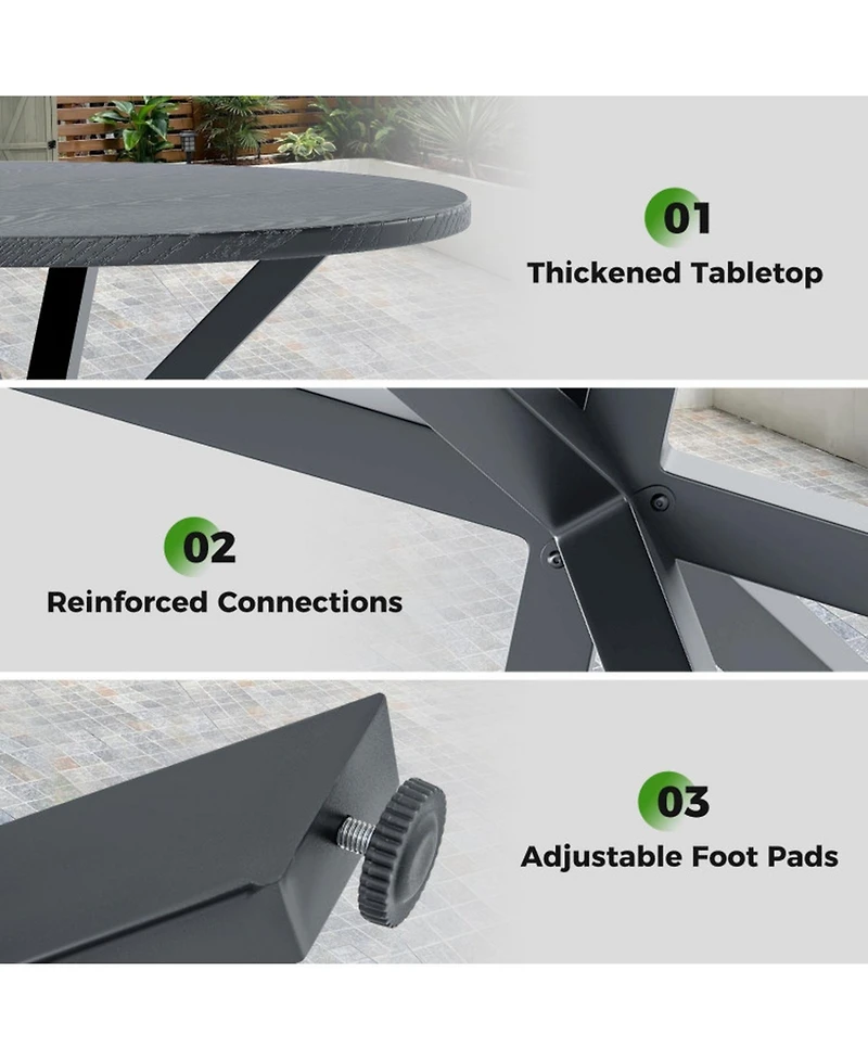 Gouun 33.5 in Round Outdoor Patio Bistro Table with Wood-Like Metal Top