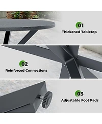 Gouun 33.5 in Round Outdoor Patio Bistro Table with Wood-Like Metal Top