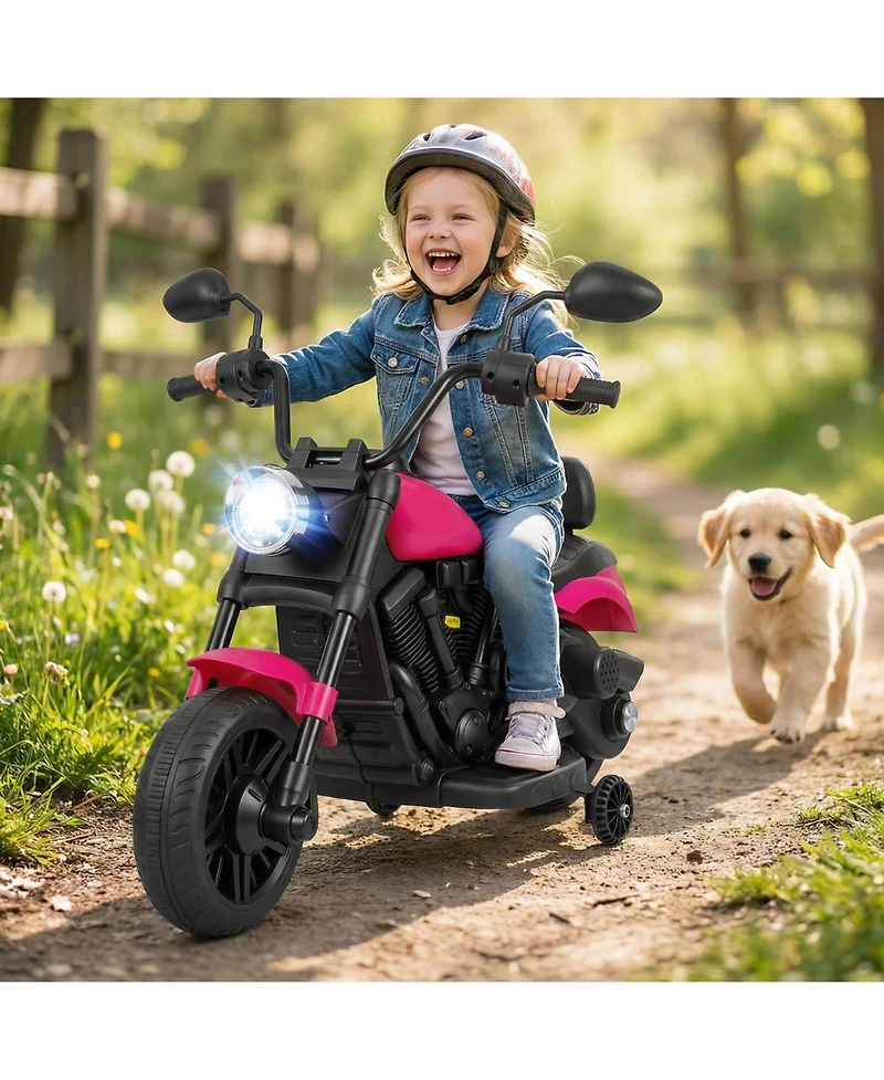 Slickblue 6V Electric Kids Motorcycle with Training Wheels, Headlight and Music
