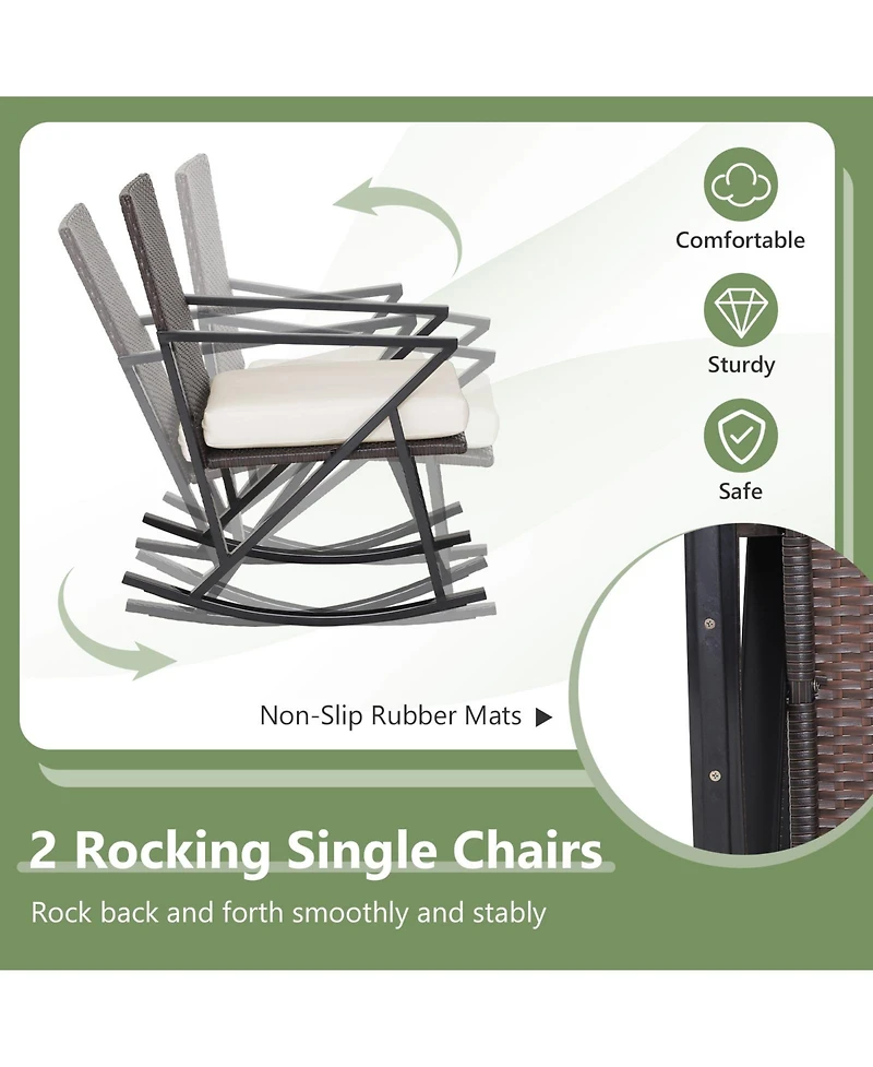 Gymax Set of 4 Patio Rattan Wicker Rocking Chairs Loveseat Table Rocker Set Patio