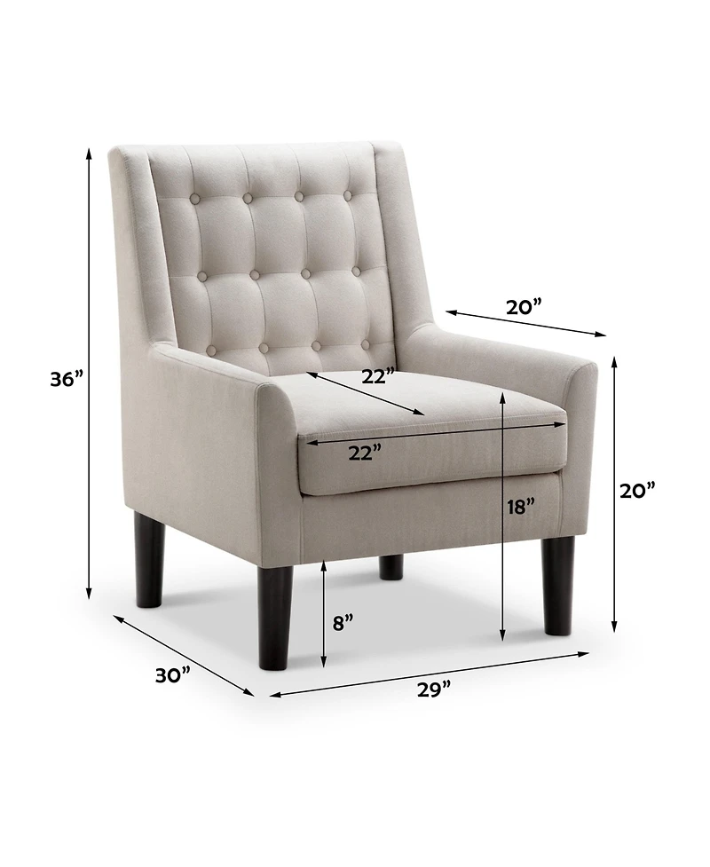 Boyel Living Velvet Button-Tufted Accent Chair with Ergonomic Back and Solid Wood Legs