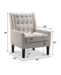 Boyel Living Velvet Button-Tufted Accent Chair with Ergonomic Back and Solid Wood Legs