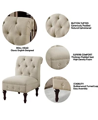 Boyel Living Classic Button-Tufted Linen Accent Chair with Vintage Wooden Legs and Plush Cushioning