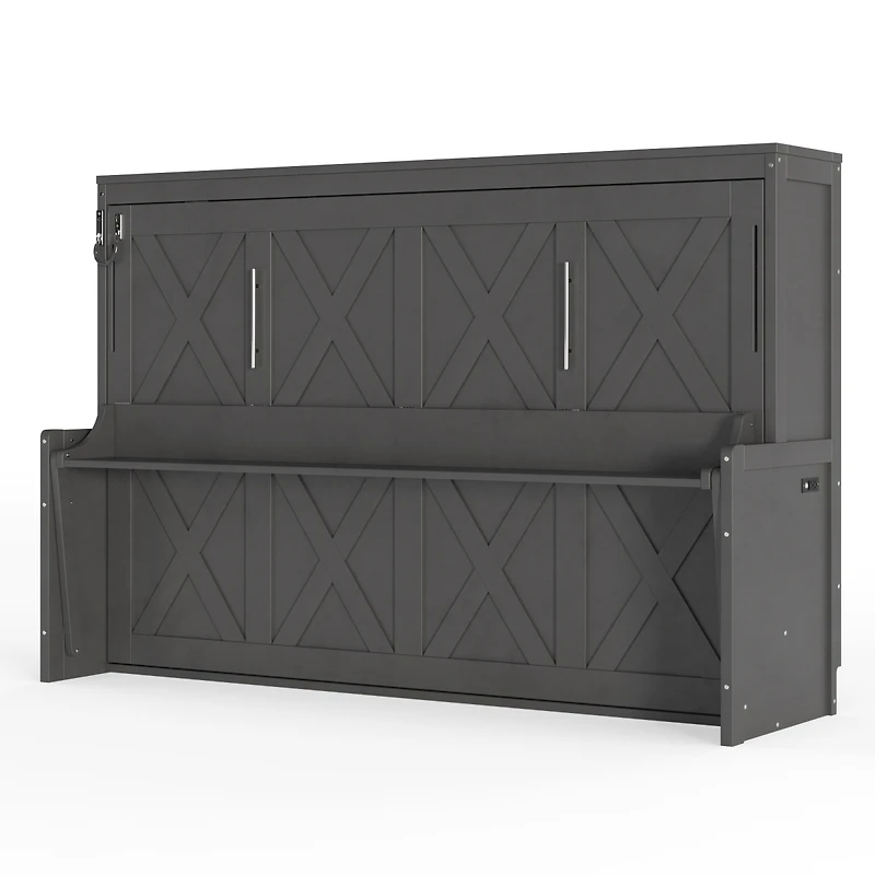 Streamdale Furniture Full Size Murphy Bed with a desk, Usb Charging Station, Led Lights