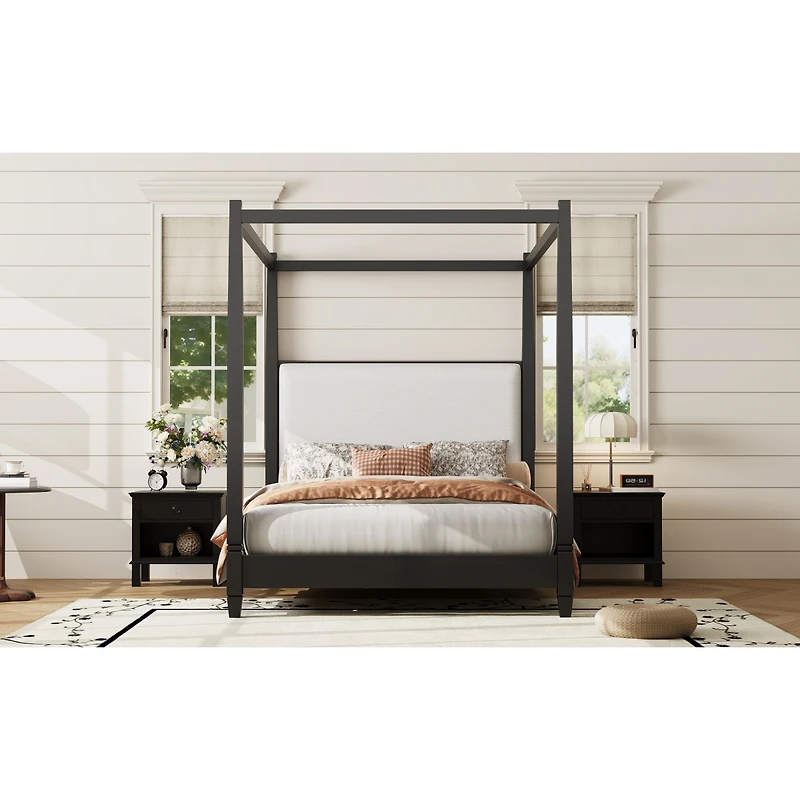 Streamdale Furniture Canopy Platform Bed w/Upholstered Headboard