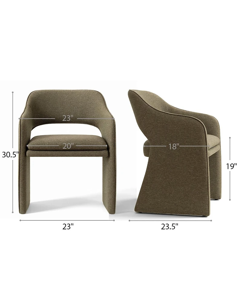 Maison Boucle Set of 2 Dining Chairs, 19-Inch Upholstered Dining Armchairs