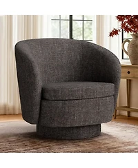 Maison Boucle 30.5 Swivel Barrel Accent Chair, Textured Fabric Round Armchair, 1 Pc