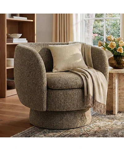 Maison Boucle 31 Tweed Swivel Barrel Accent Chair, Upholstered Armchair, 1 Pc