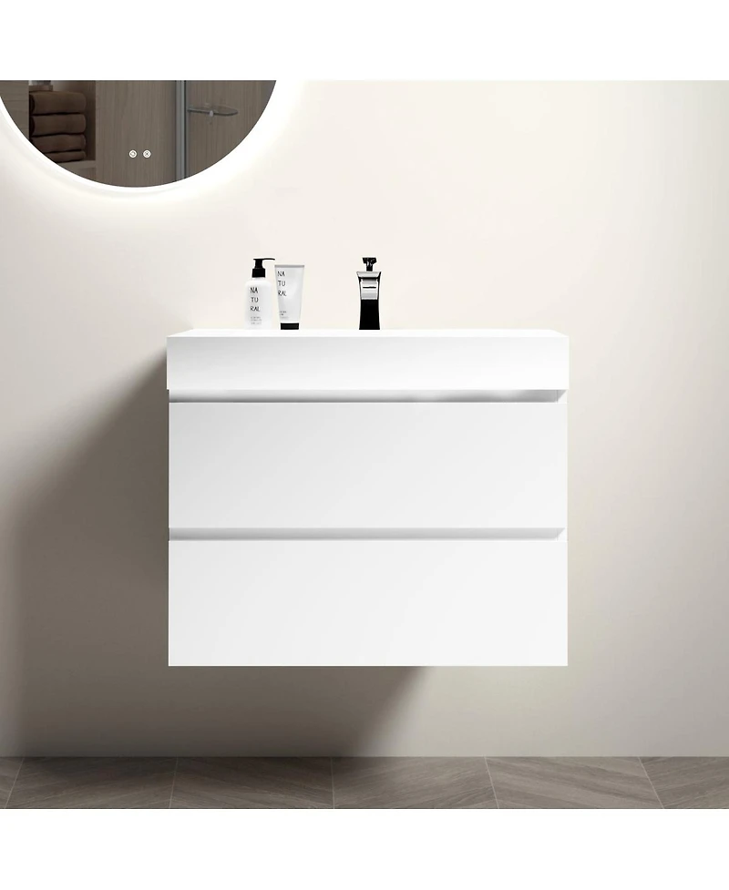 Sillysis 30" Wall Mounted Bathroom Vanity with Sink, Modern Minimalist Mdf Floating Bathroom Vanity without Faucet, Pre-Assembled