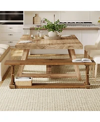 Tribesigns Solid Wood Dining Bench, Rustic Farmhouse Bench for Dining Table, 2-Tier Wooden Storage Seat