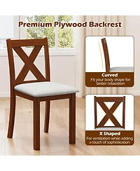 Gymax Wooden Dining Chair Set of 4 w/Acacia Wood Legs Padded Seat Curved Back