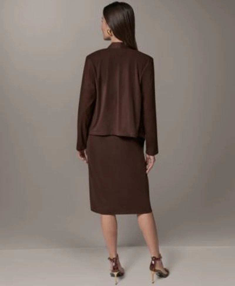 Donna Karan New York Womens Drape Front Jacket Cowl Neck Top Belted Wrap Midi Skirt