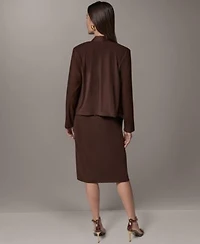 Donna Karan New York Womens Drape Front Jacket Cowl Neck Top Belted Wrap Midi Skirt