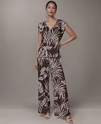 Donna Karan New York Womens V Neck Top Printed Mid Rise Pants
